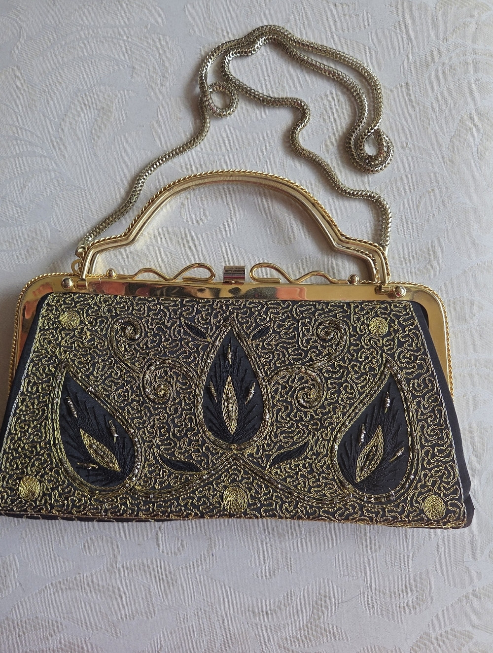 Embroidered Gold & Black Evening Handbag